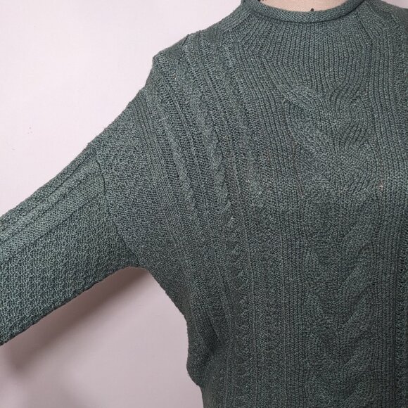 NWT J. Crew Roll Neck Cable Knit Sweater Womens Size M Green Preppy Fisherman - Picture 5 of 12